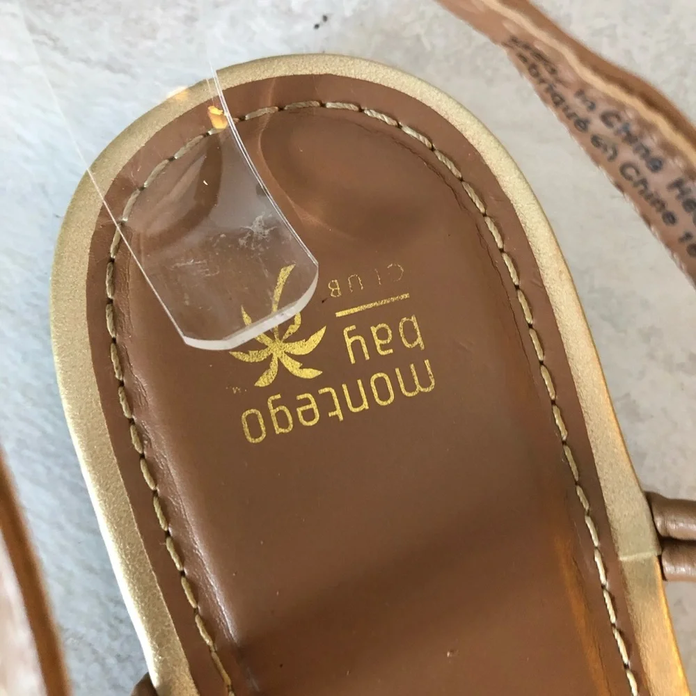 Montego Bay Club Brown and Gold T-Strap Sandals